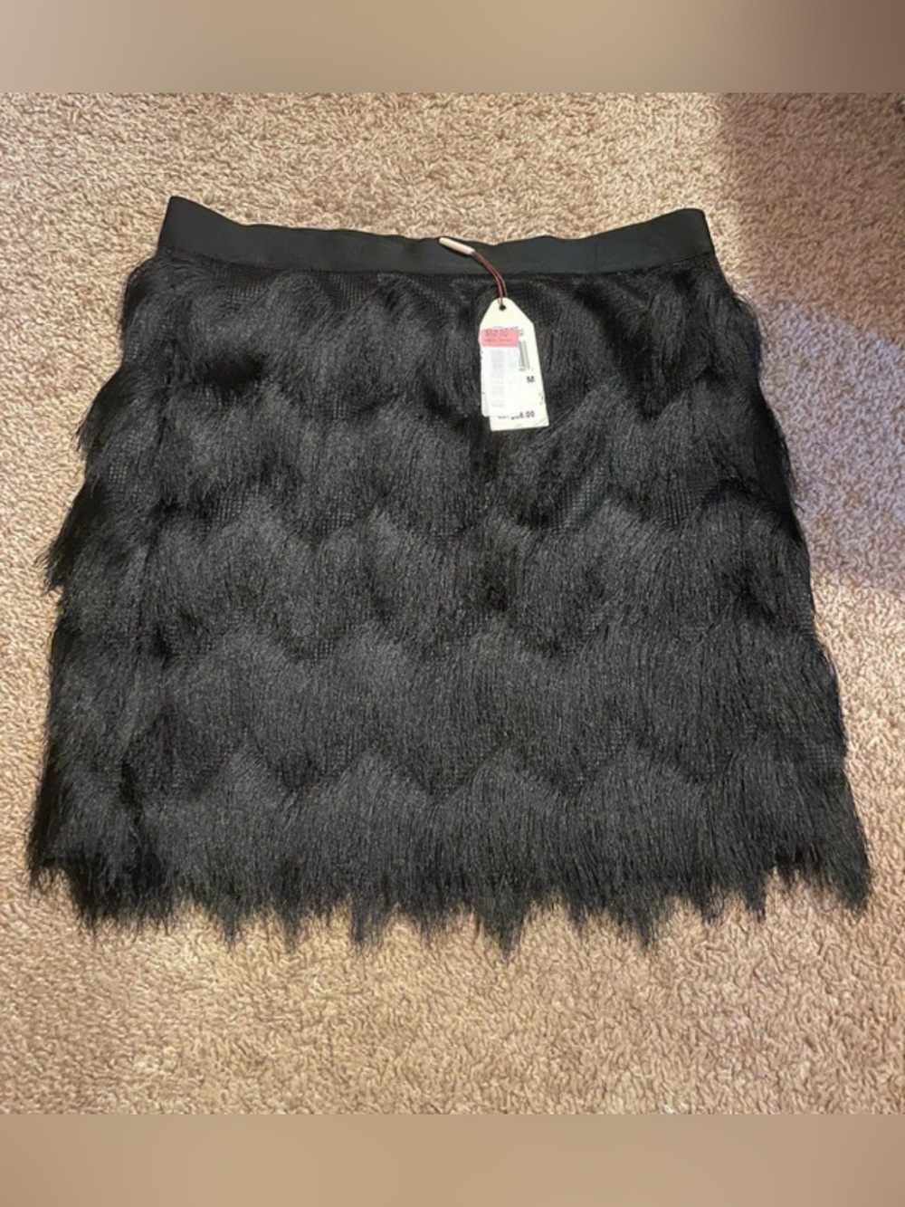 NWT Max Studio Black Faux Fur Fringe Mini Skirt - Women's Stylish Evening Skirt